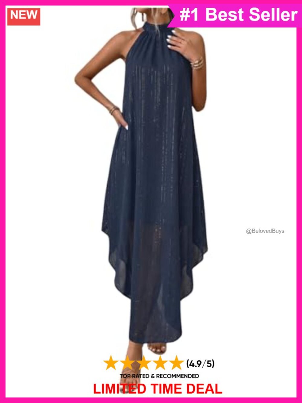 Halter Maxi Dress Sleeveless Polka Dot Shift Formal